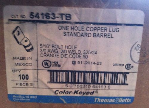 Case 100pc thomas &amp; betts 54163-tb one hole copper lug standard barrel orange 50 for sale