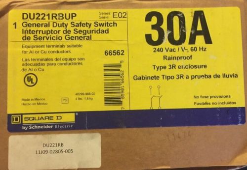 Square D DU221RBUP Safety Switch Rainproof 30A 240V Type 3R NEW!! in Sealed Box