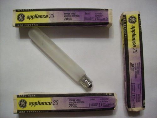 Lot of 3 GE Appliance Bulbs #91021 20W 120V Frosted  T 6-1/2  Intermediate Base