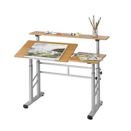 Safco products height-adjustable split level drafting table  medium oak  3965mo for sale