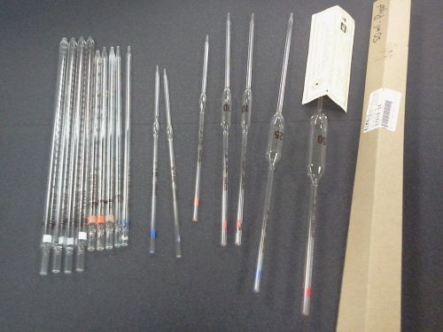 Lot of various kimble/kimax &amp; pyrex glass pipettes (item #s/sizes inside) for sale
