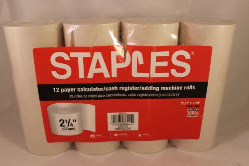 12 STAPLES Calculator Cash Register Adding Machine Paper Rolls 21/4&#034; x 130&#039;