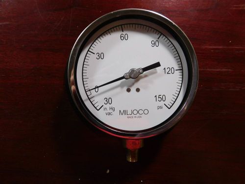 MILJOCO 4-1/2&#034; Pressure Gauge, 30&#034; Hg Vac to 150 psi, P4509LX-006, NEW (IO3)