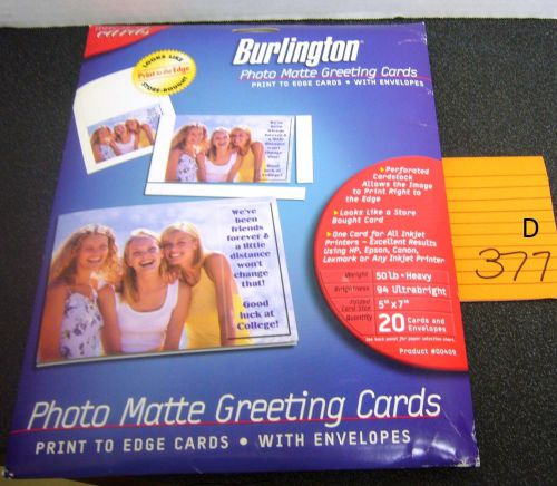 Burlington Photo Matte Greeting Cards Print to Edge 20 Cards and Envelopes