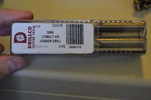 12 DRILLCO 9/32 COBALT HEAVY DUTY JOBBER LENGTH DRILL BITS, 500A118, USA MADE