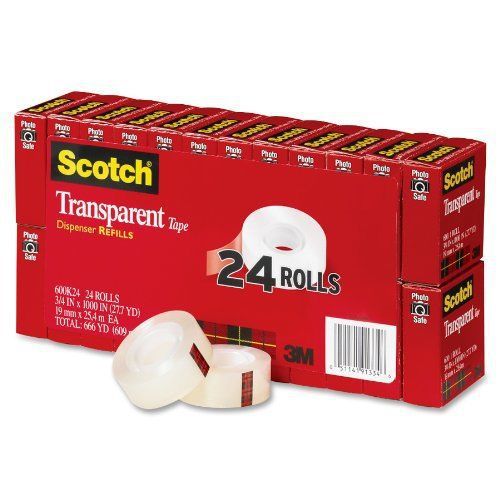 Scotch Transparent Tape, 3/4 x 1000 Inches, 24 Rolls 600K24