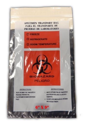 SNL Quality Biohazard PRIVACY &#039;Double Pocket&#039; Specimen Zip Lock Style Bags - 6&#034;