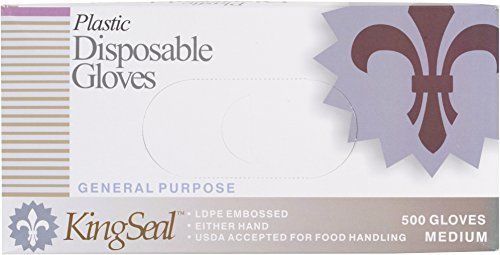 Kingseal embossed poly disposable gloves, powder-free - large, 4 bx/500 per case for sale
