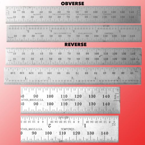 2 STARRETT #C637E &amp; # C636 6&#034; STEEL RULES W/SATIN CHROME FINISH MM&amp;US MARKINGS