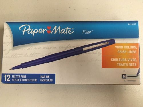 Paper Mate Flair Felt Tip Pens, Medium Point, Blue Ink, 12-Count NEW