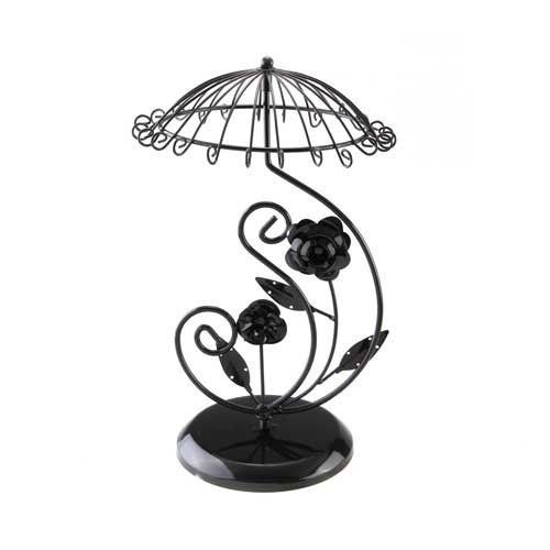 Black Metal Rose Umbrella Necklace Jewelry Display Stand Holder 13x8&#034; ED