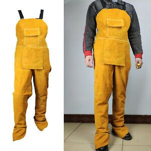 Welding Clothing Leather Welding Apron Split Leg Tool BBQ Apron Yellow