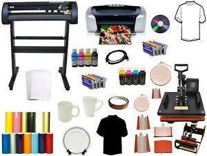 8in1 Combo Heat Press Printer 2 Refils 28&#034; 24&#034; Laser Vinyl Cutter Plotter Bundle