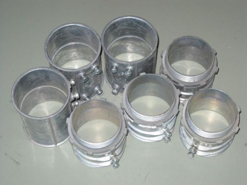 Lot of 7 emt 2-1/2&#034; set screw conduit 3 couplings 4 connectors die cast zinc grc for sale