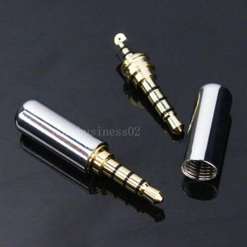 2pcs 4 Pole 3.5mm Male Repair headphone Jack Plug Metal Audio Soldering Silver