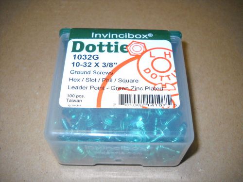 Dottie 1032g 10-32 x 3/8&#034; ground screws hex slot phil square green zinc 100 pack for sale