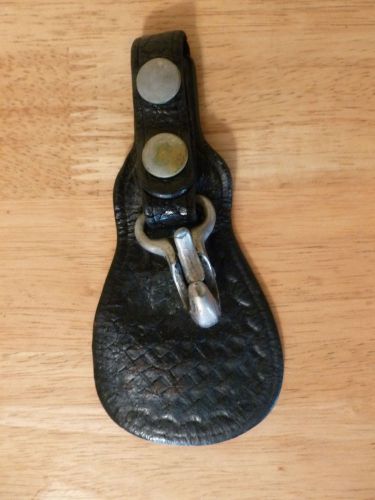 Black Leather Key Flap Strap Holder Clip Basketweave. Tex Shoemaker?