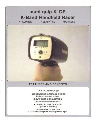 VINTAGE 1980s MUNI QUIP K-GP HANDHELD K-BAND RADAR DATA SHEET