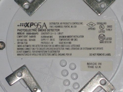 One Apollo XP95A Photoelectric Smoke Detector Model 55000-650APO+ Apollo Base