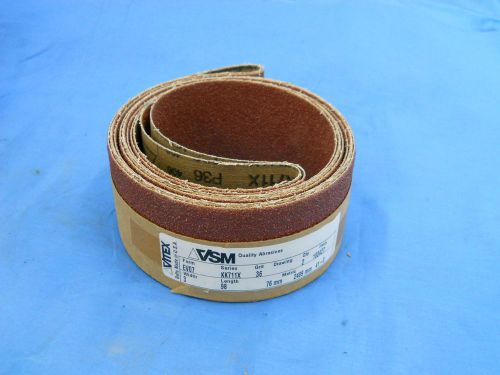 2 sanding belts 36 grit 3&#034; w x 98&#034; l abrasives sandpaper vsm usa # 100427 for sale