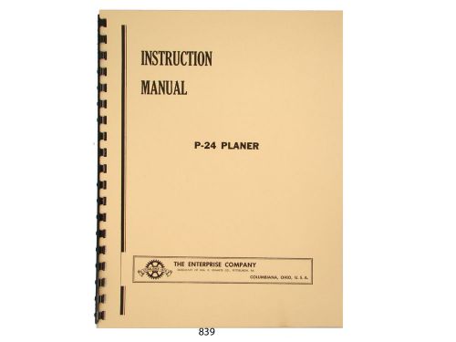 Enterprise crescent p-24 wood planer instruction and parts list manual *839 for sale