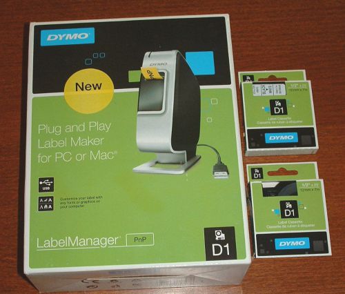 NEW in Box DYMO LabelManager Label Maker PnP + 3 OEM Genuine D1 label cassettes