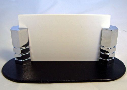 Bey-berk business card holder black leather + stainless steel desk accessory mib for sale