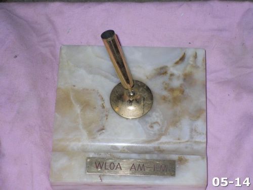 Vintage Beautiful Tan White Marble Advertisement Desk Pen Holder WLOA Am FM