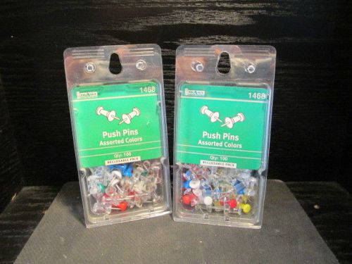 Push pins, assorted colors 2-100 count packages #1468 brand new sealed for sale