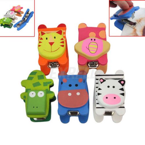 5x Cartoon Animal Wooden Mini Binding Machine Stapler Office Stationery Supply