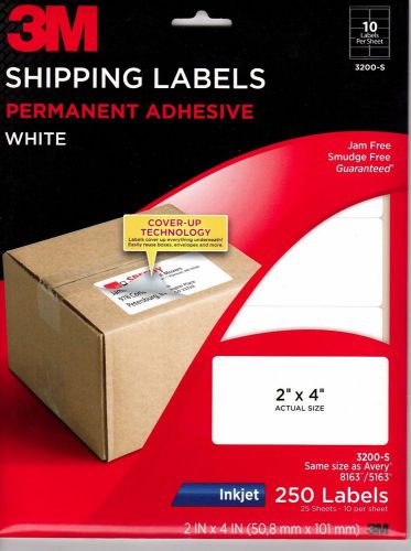 3m shipping labels permanent adhesive white 2&#034; x 4&#034; 250 labels avery 8163\5163 for sale