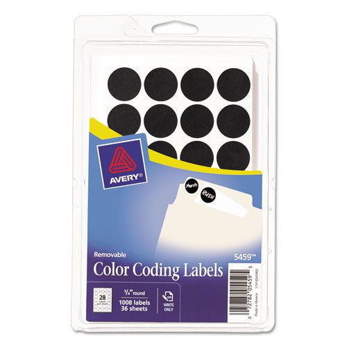 Removable self-adhesive color-coding labels, 3/4in dia, black, 1008/pack for sale