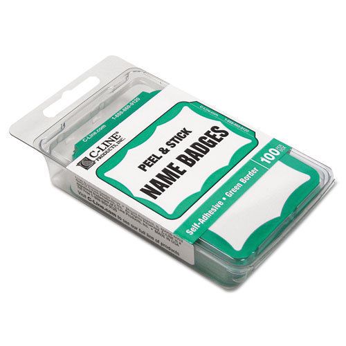 Self-Adhesive Name Badges, 3-1/2 x 2-1/4, Green, 100/Box