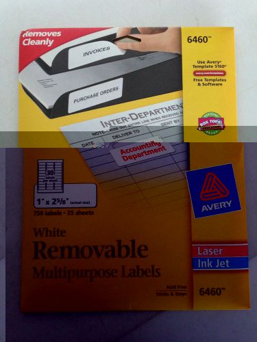 Avery 6460 Removable Multipurpose Laser/Inkjet Labels, 1&#034;x2-5/8&#034;, 3,750 labels