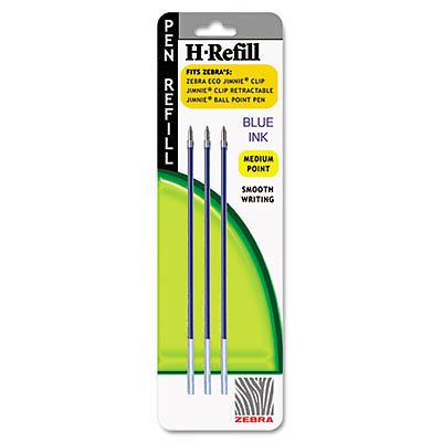 H-Refills for Jimnie Clip Retractable Ballpoint, Medium, Blue, 3/Pack