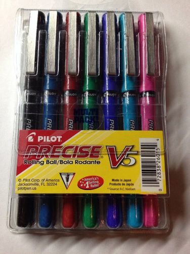 Pilot Precise V5 Stick Rolling Ball Pens, Extra Fine Point, 7-Pack Pouch, Assort