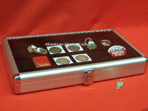 14 x 8 x 2&#034; aluminum display case w 20 sq black insert for sale