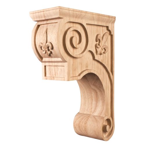 One Pair- Fleur de lis Wood Corbels- 3-3/8 x 8 x 11-3/4&#034;