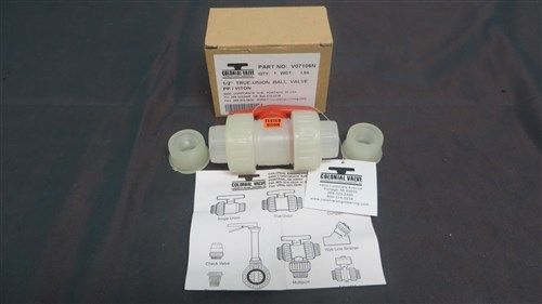 New in box colonial v07106n true union pvc 1/2 in ball valve pp/viton for sale