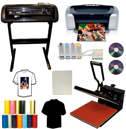 15x15 heat transfer press,24&#034; metal cutter plotter,printer,cartridges,pu vinyl for sale