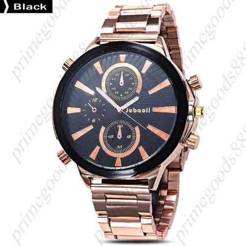 Big Case Wide Rose Gold Golden Wrist Wristwatch Quartz Analog Men&#039;s Black Face