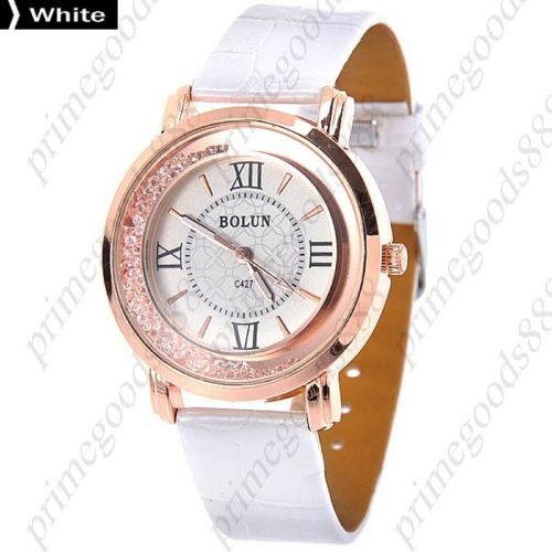 Loose rhinestones pu leather analog quartz wrist wristwatch women&#039;s white for sale