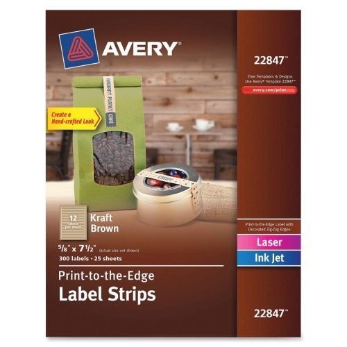Avery kraft brown label strip - 0.63&#034;wx7.50&#034;l - 300/pk - inkjet, laser for sale