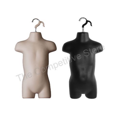 2 Toddler Hanging Mannequin Forms - 18 Months to 4T Clothing - 1 Flesh + 1 Black