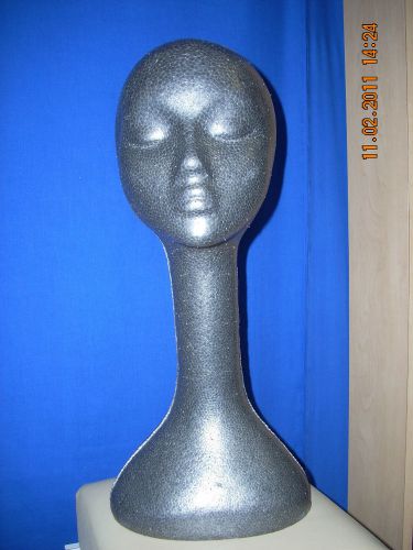 GRAPHITE LONG NECK  (19&#034; TALL ) STYROFOAM MANNEQUIN WIG / HAT DISPLAY  (1-head)