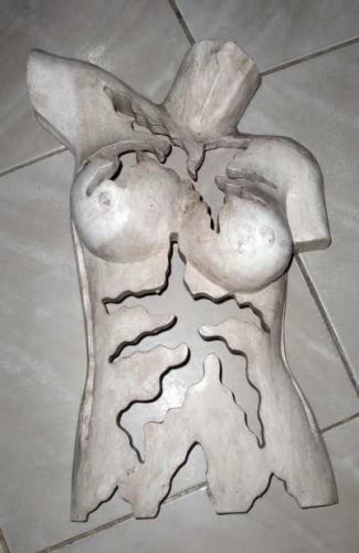 UNUSUAL LARGE WHITE WOODEN WALL ART BODY TORSO 1