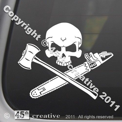 Logger&#039;s Crossbones Decal sticker - arborist forestry chainsaw tree axe skull