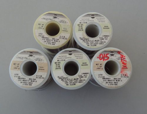 LOT OF 5 PARTIAL SPOOLS OF KESTER SOLDER 0.015 DIA  SN63PB37