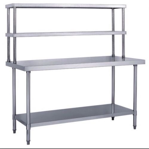 WORK TABLE PREP 30&#034;X5&#039; &amp; DOUBLE OVERSHELF RESTAURANT STAINLESS STEEL