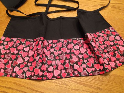 Black Server Waitress Waist Apron Glittery Hearts Dots Valentine Handmade 1 Sz